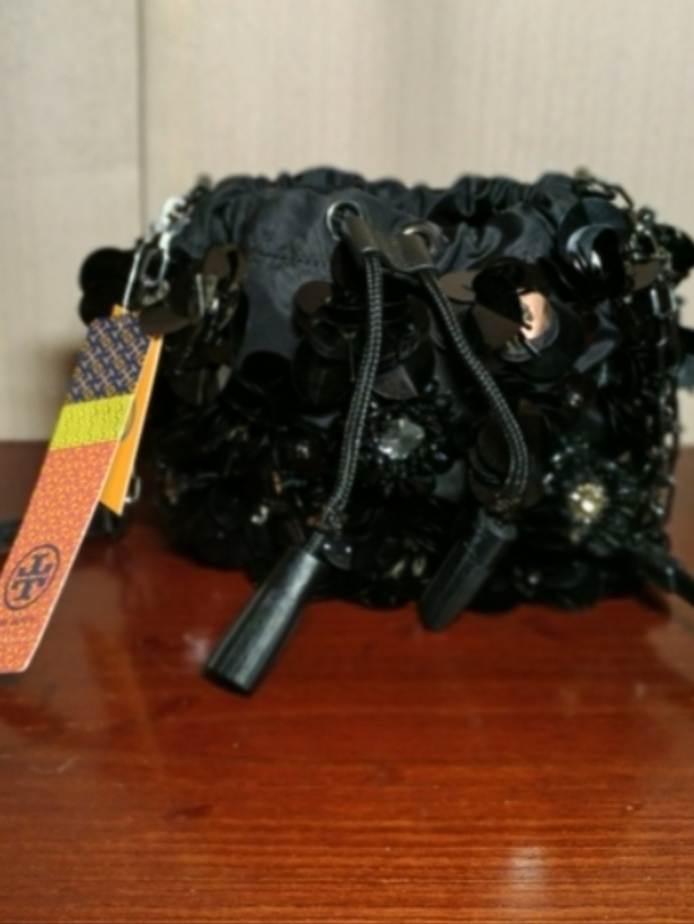 Tory Burch-Mini Flower Cluster Bead Stone Palettes Satin Crossbody Bag 🖤 - Picture 14 of 15